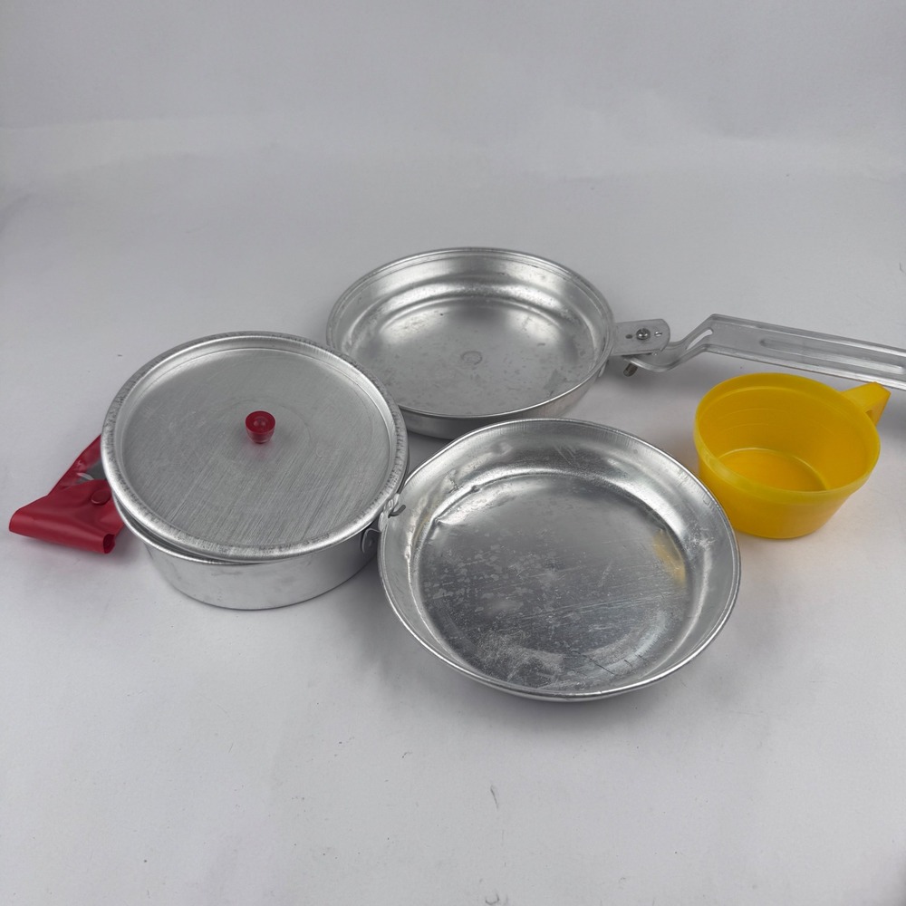 Vintage 5 Piece Mess Kit Aluminum Camping Outdoors Pot Cup